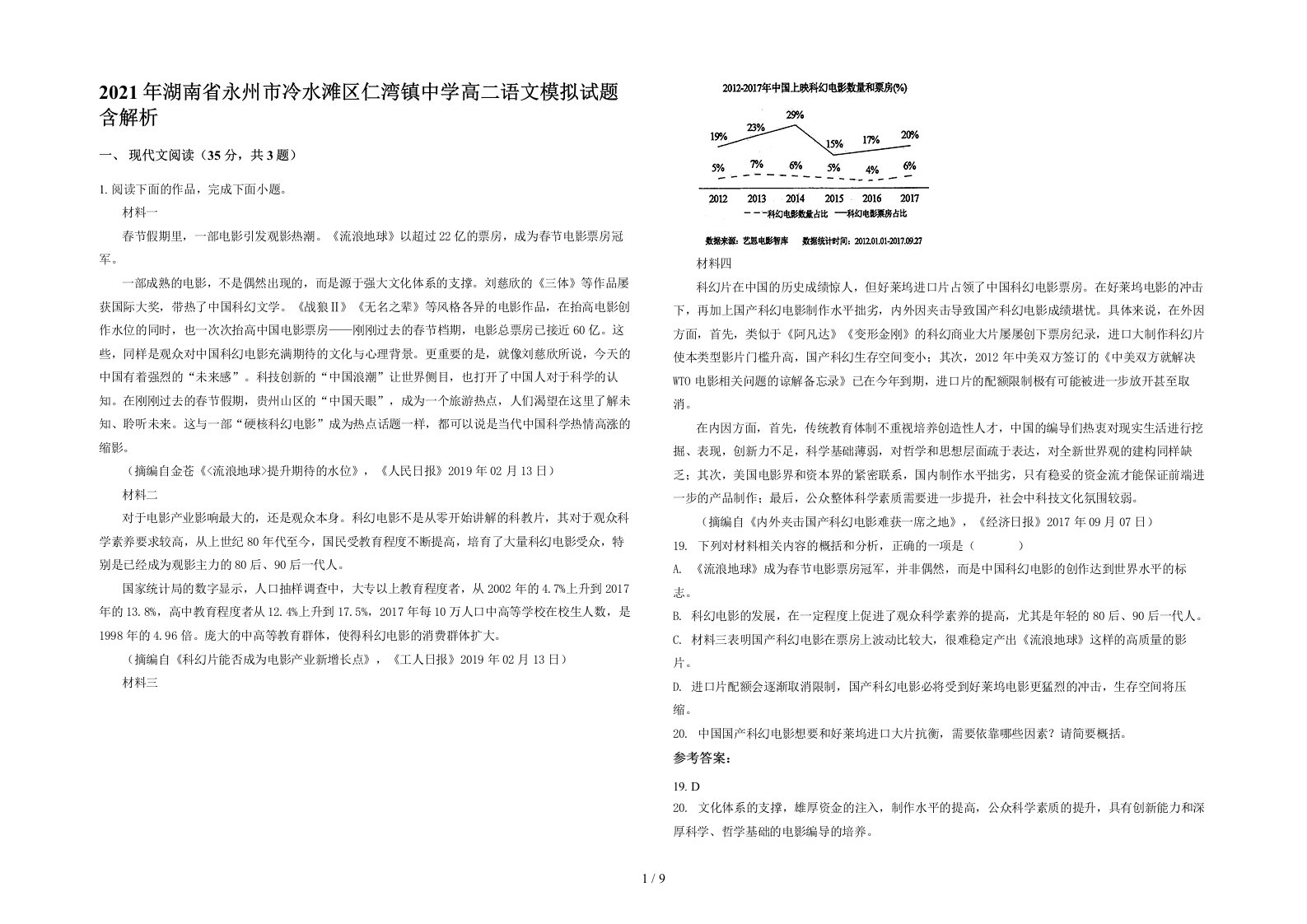 2021年湖南省永州市冷水滩区仁湾镇中学高二语文模拟试题含解析