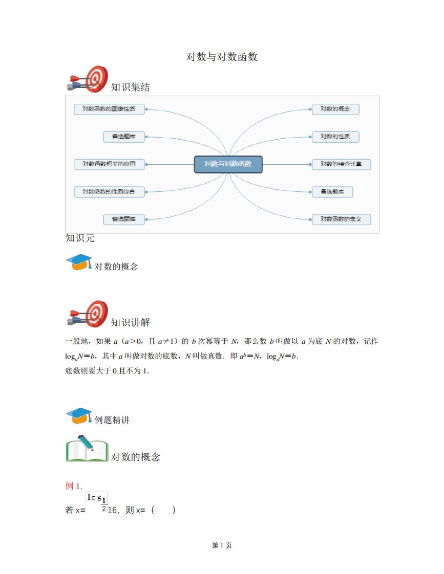 2020年高一上学期数学人教旧版必修一(全)：对数与对数函数-《讲义教师版》