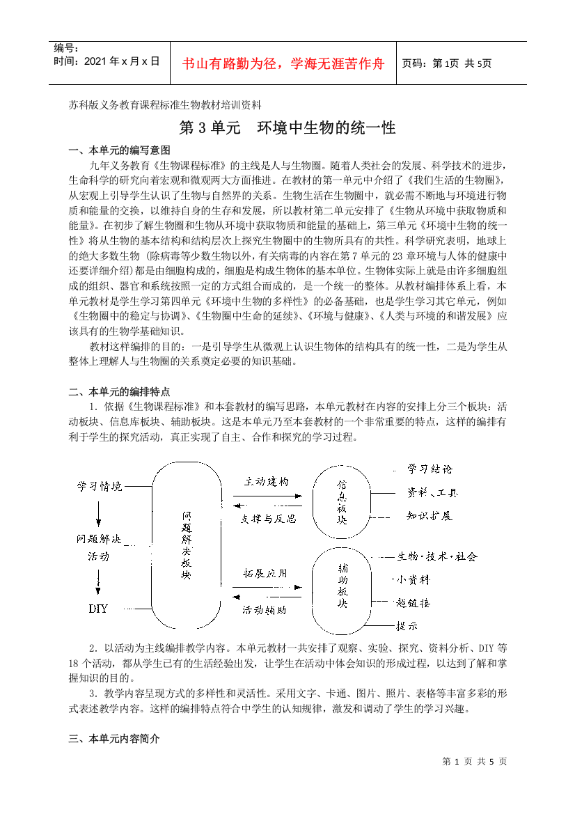 苏科版义务教育课程标准生物教材培训资料