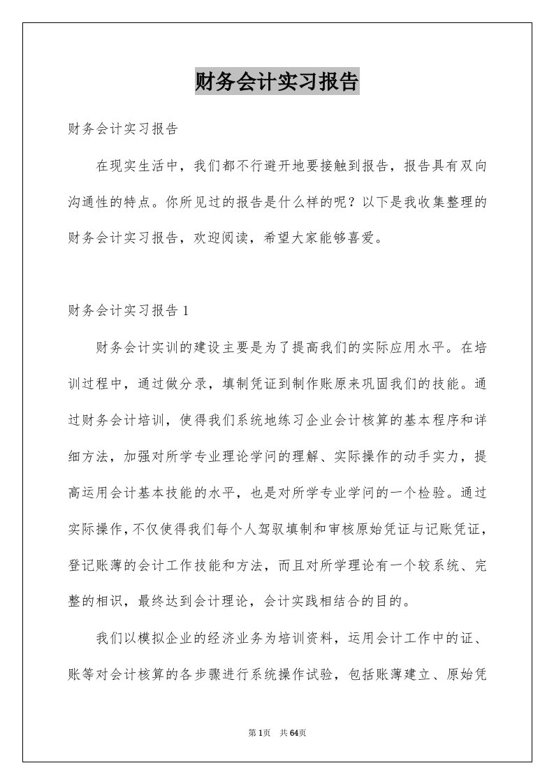 财务会计实习报告例文8