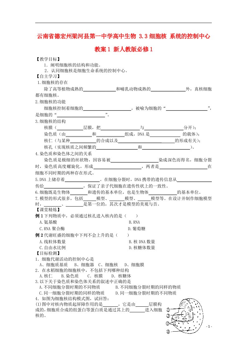 云南省德宏州梁河县第一中学高中生物