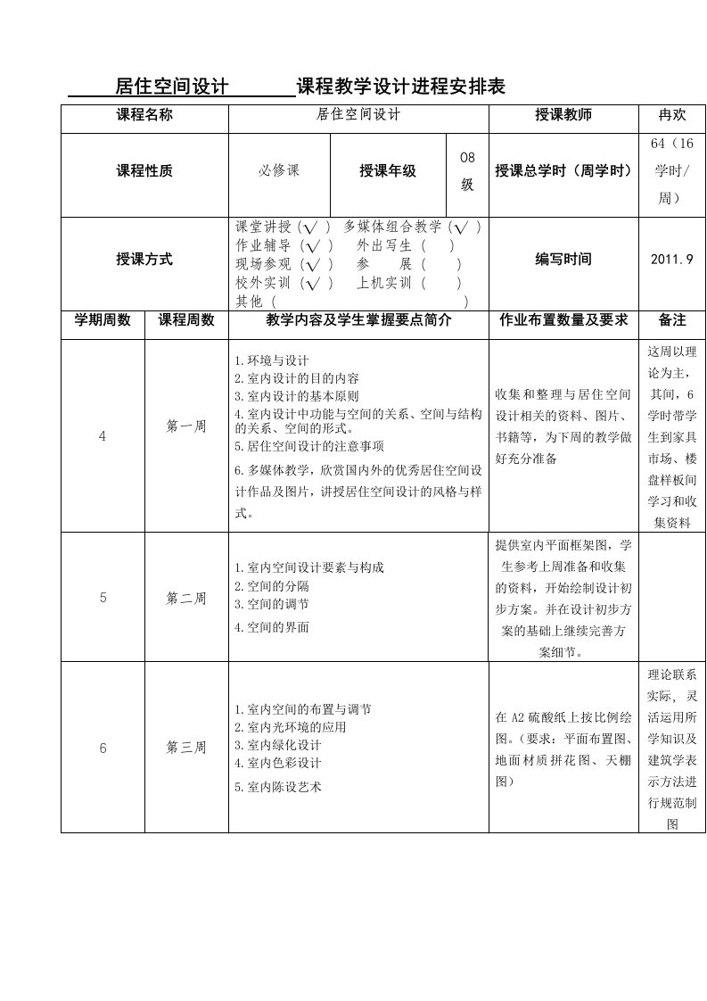 居住空间设计教案