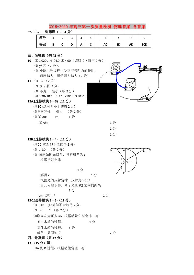 2019-2020年高三第一次质量检测