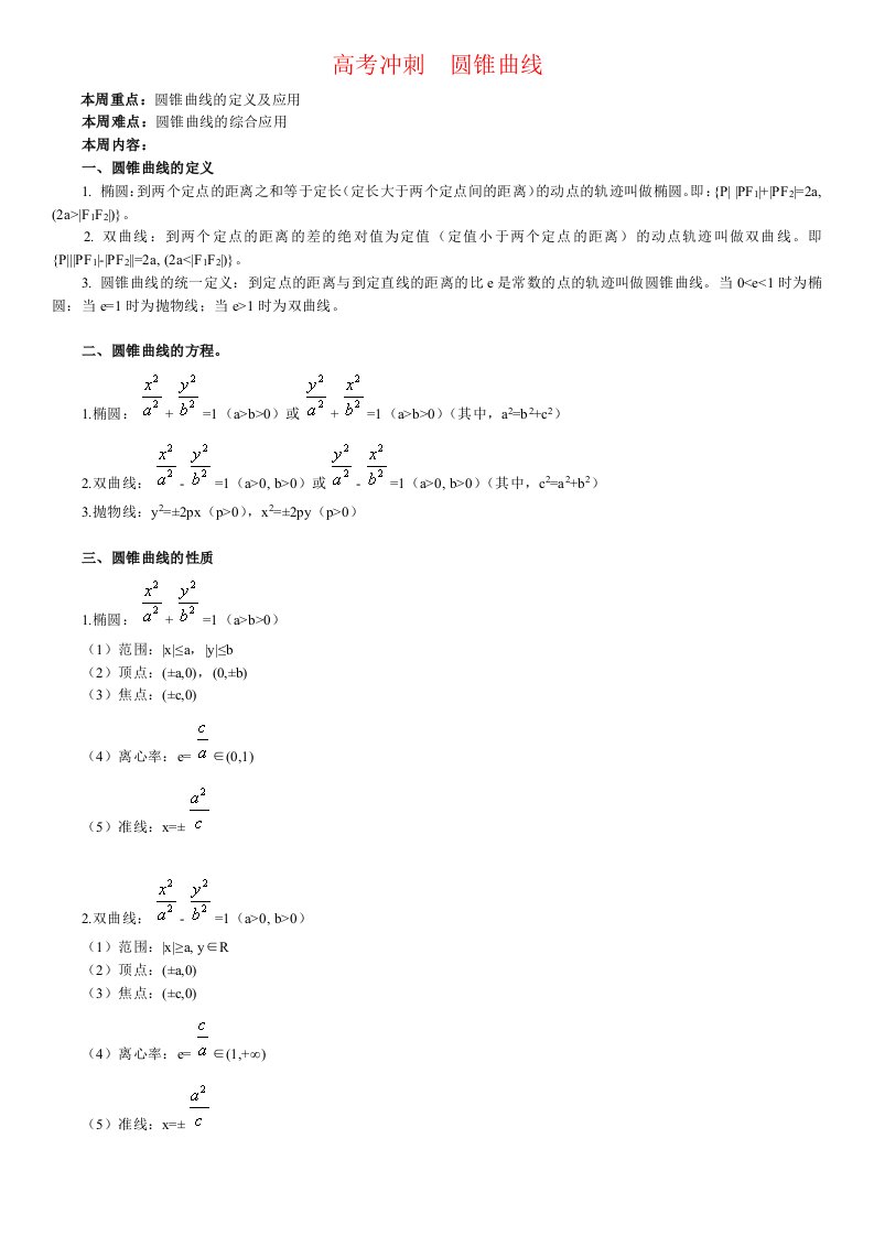 高考冲刺圆锥曲线