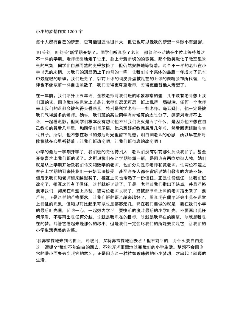 小小的梦想作文1200字