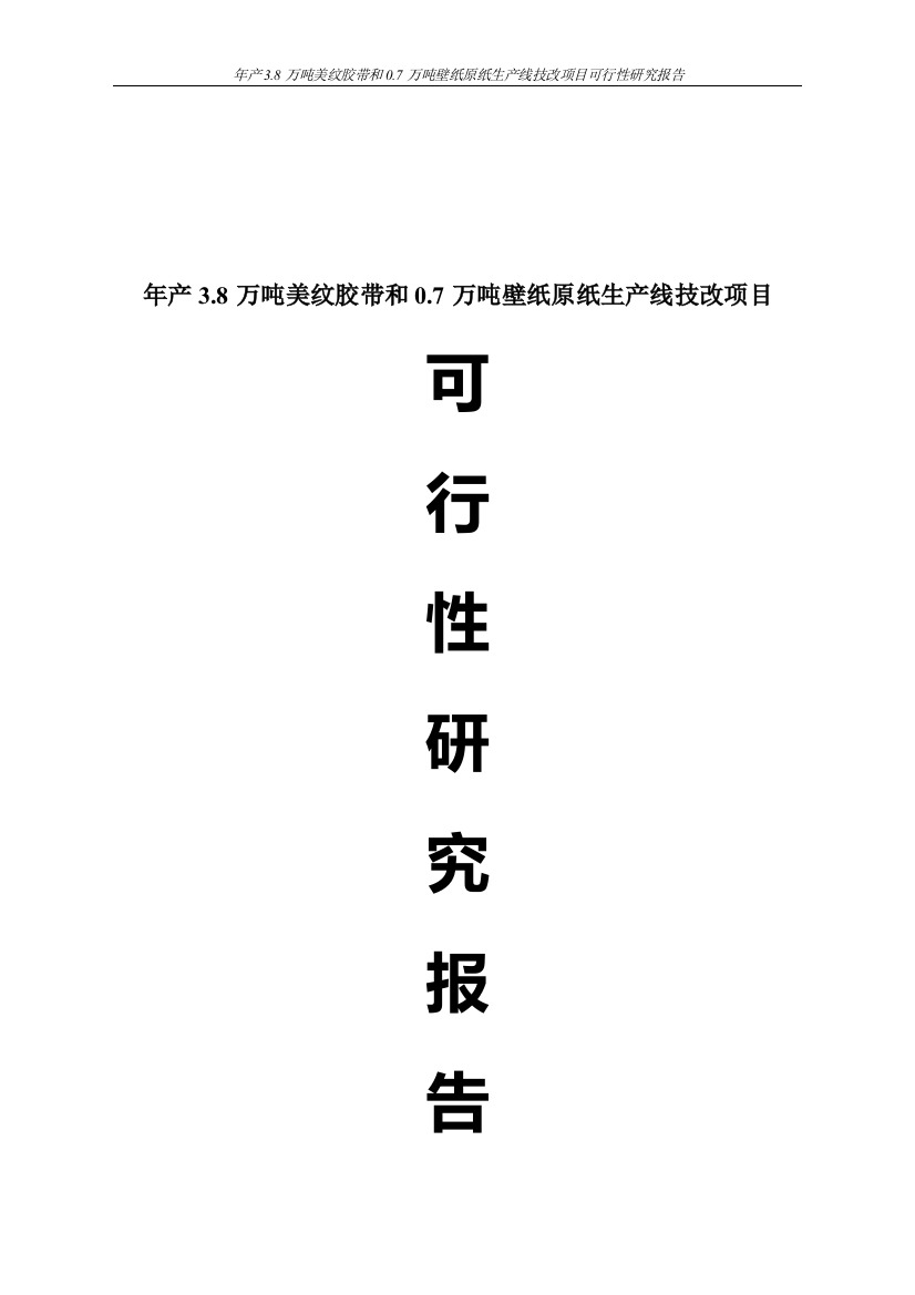 年产38万吨美纹胶带和07万吨壁纸原纸生产线技改项目可行性研究报告