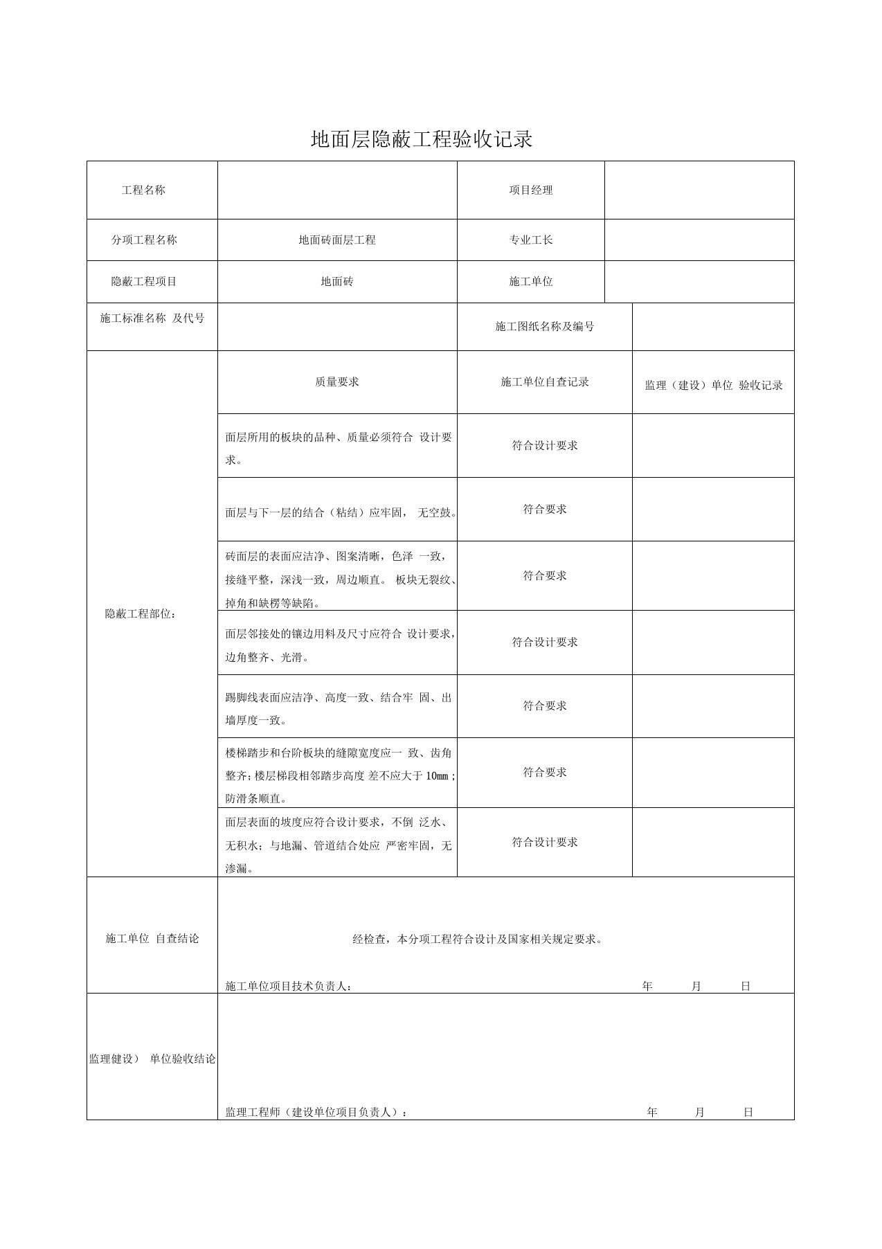 装修隐蔽工程验收记录表(全套)