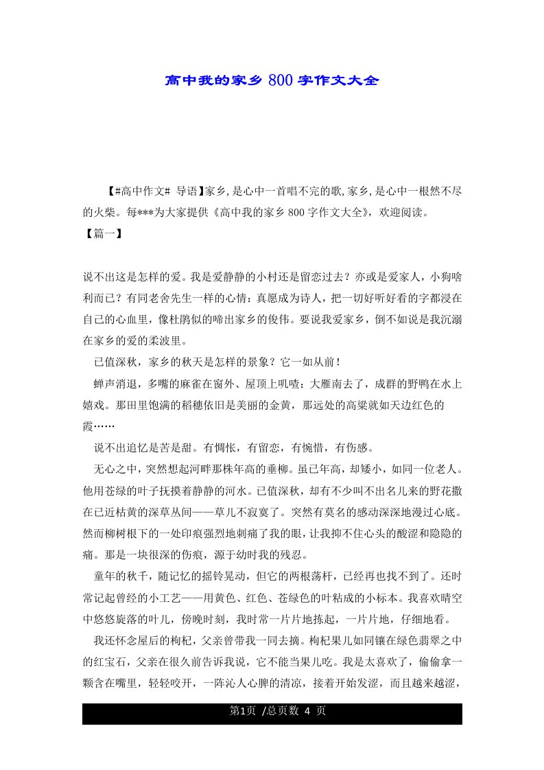 高中我的家乡800字作文大全