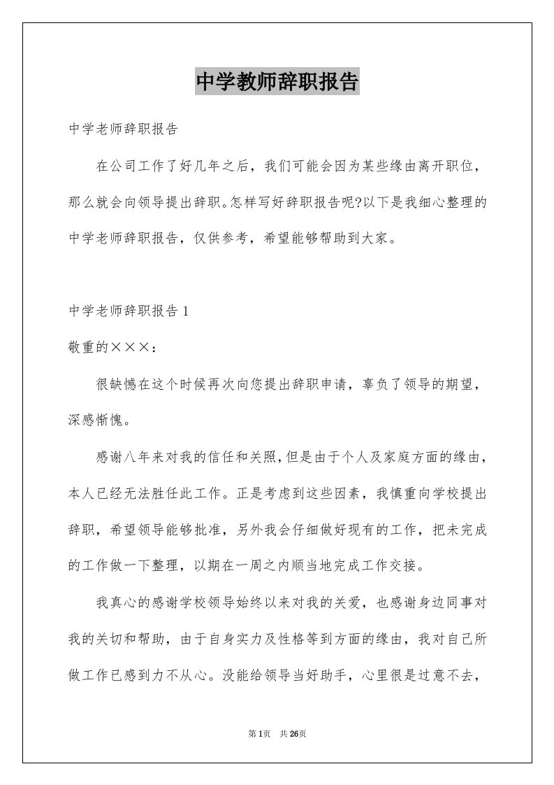 中学教师辞职报告例文4