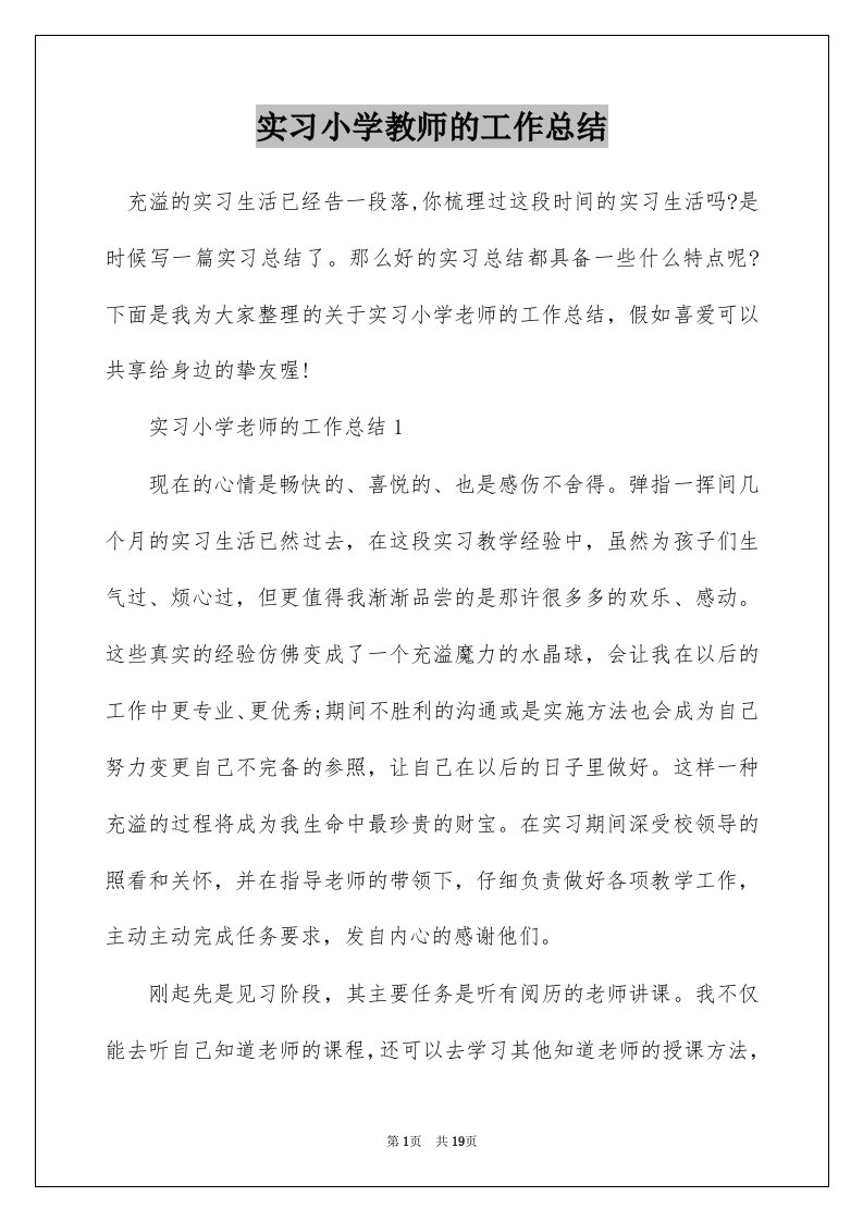 实习小学教师的工作总结