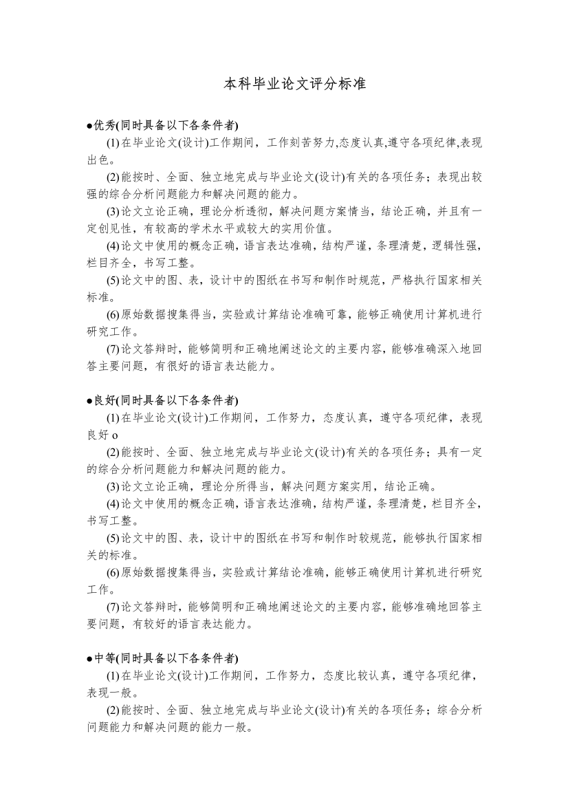 计算机本科专业毕业论文评分标准