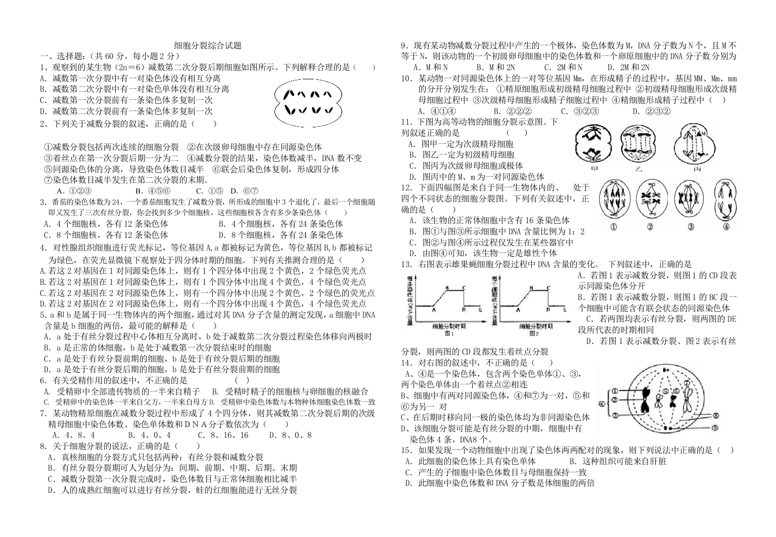 细胞分裂综合试题