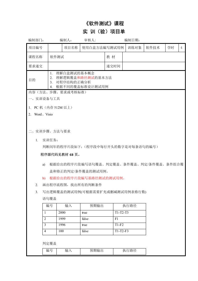 课程实训_白盒测试_教材求闰年