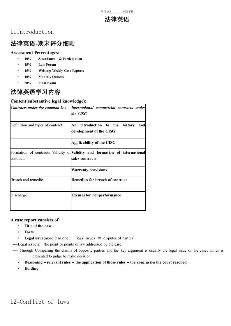 法律英语课件内容重点摘录整理