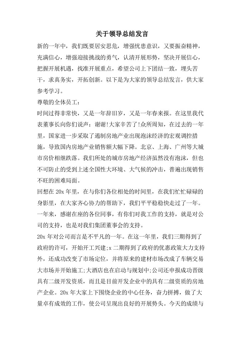 关于领导总结发言