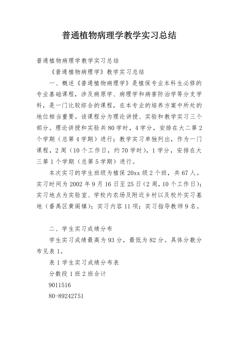 普通植物病理学教学实习总结