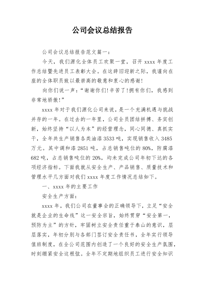 公司会议总结报告