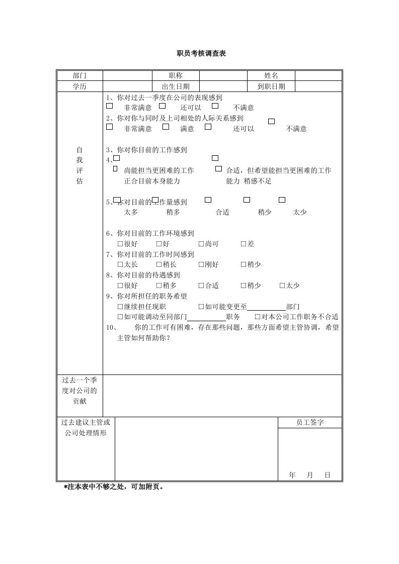 职员考核调查表