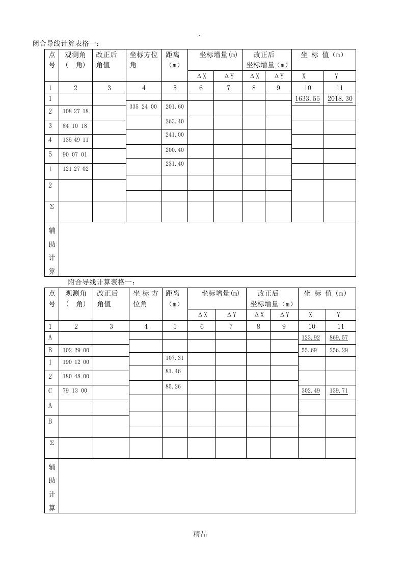 闭合导线计算表格一