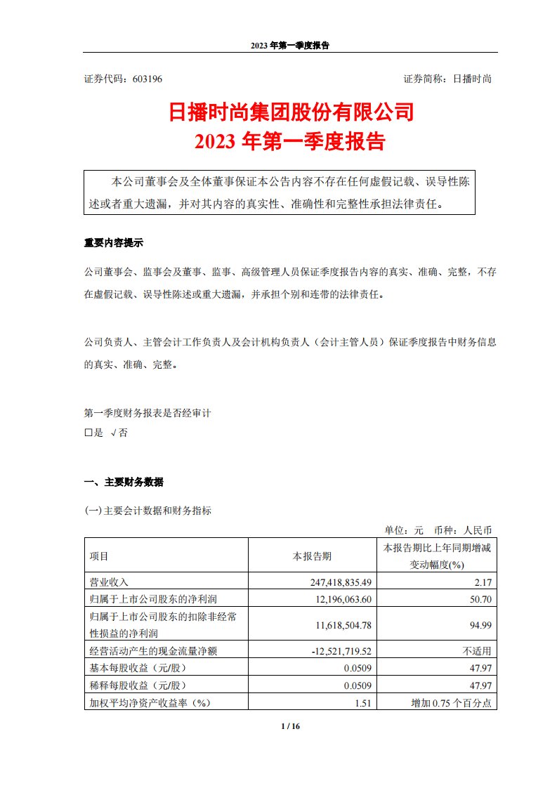 上交所-日播时尚2023年一季度报告-20230426