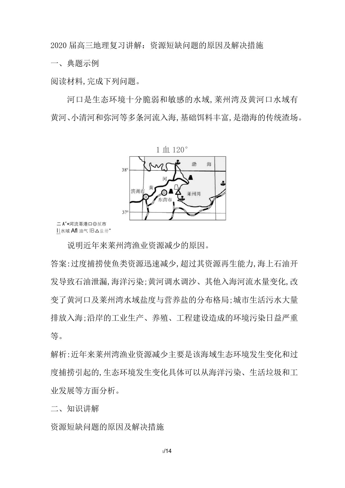 2020届高三地理复习讲解：资源短缺问题的原因和解决措施