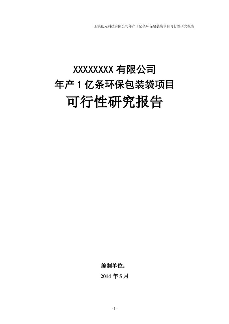 年产1亿条环保包装袋建设项目可行性研究报告