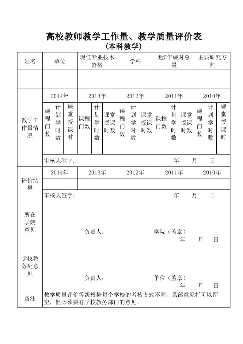 高校教师教学质量评价表