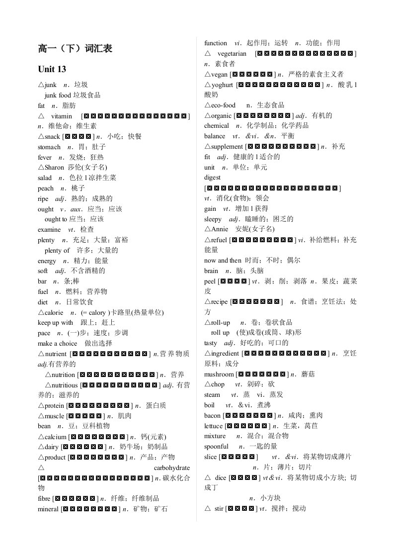 人教版教材高一(下)英语词汇表【按单元顺序】