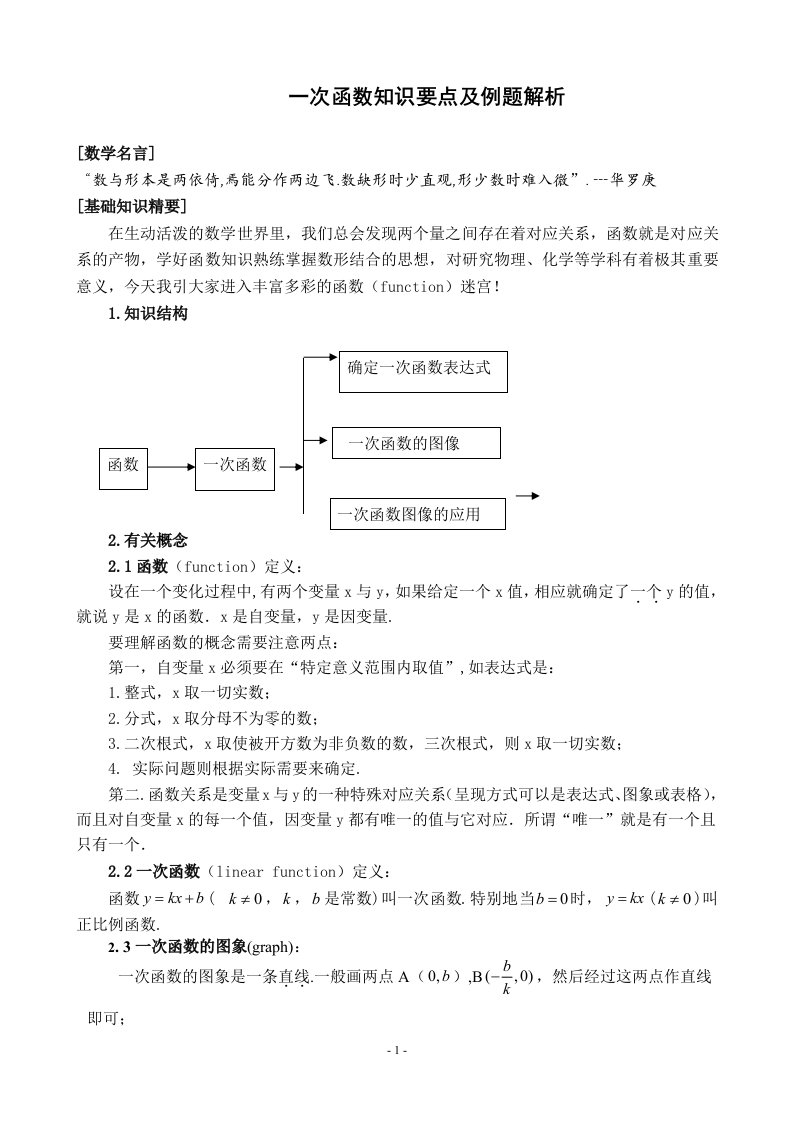 次函数知识要点及例题解析