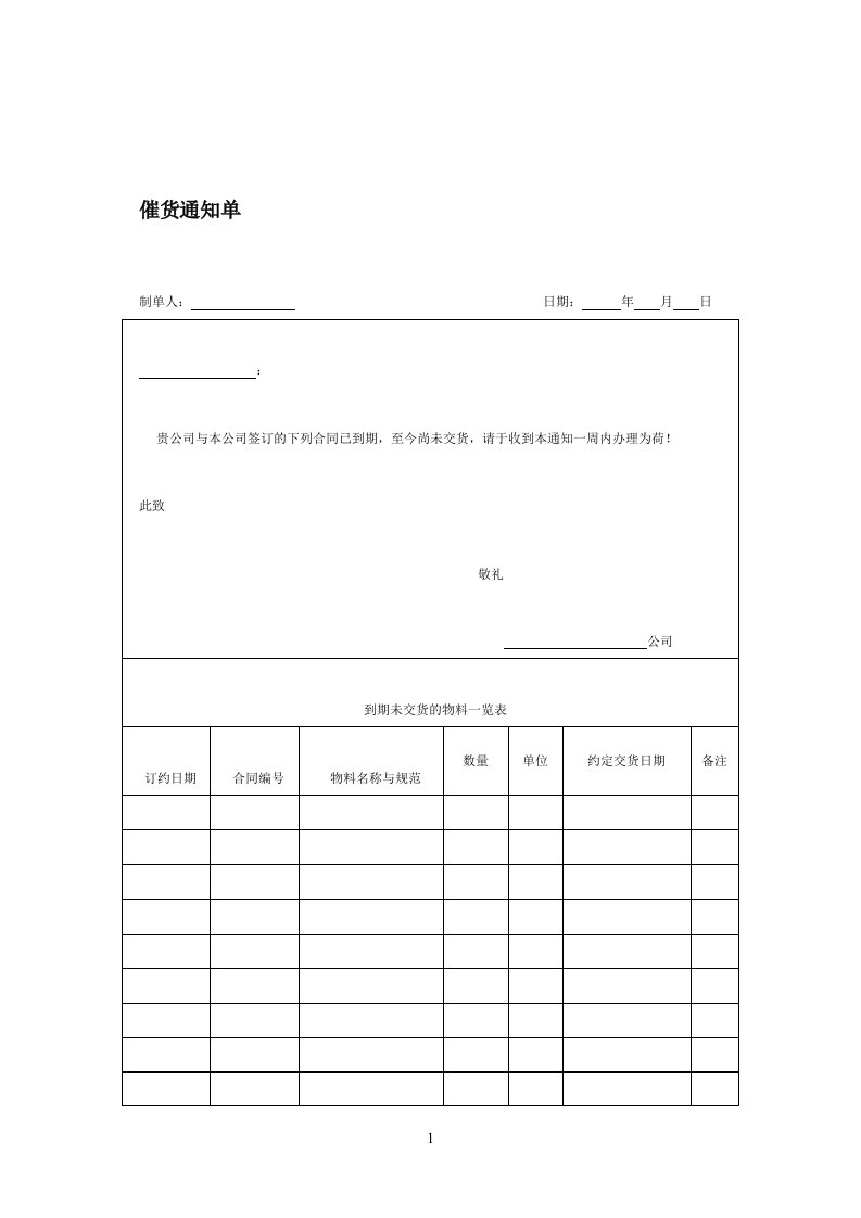 催货通知单（DOC格式）