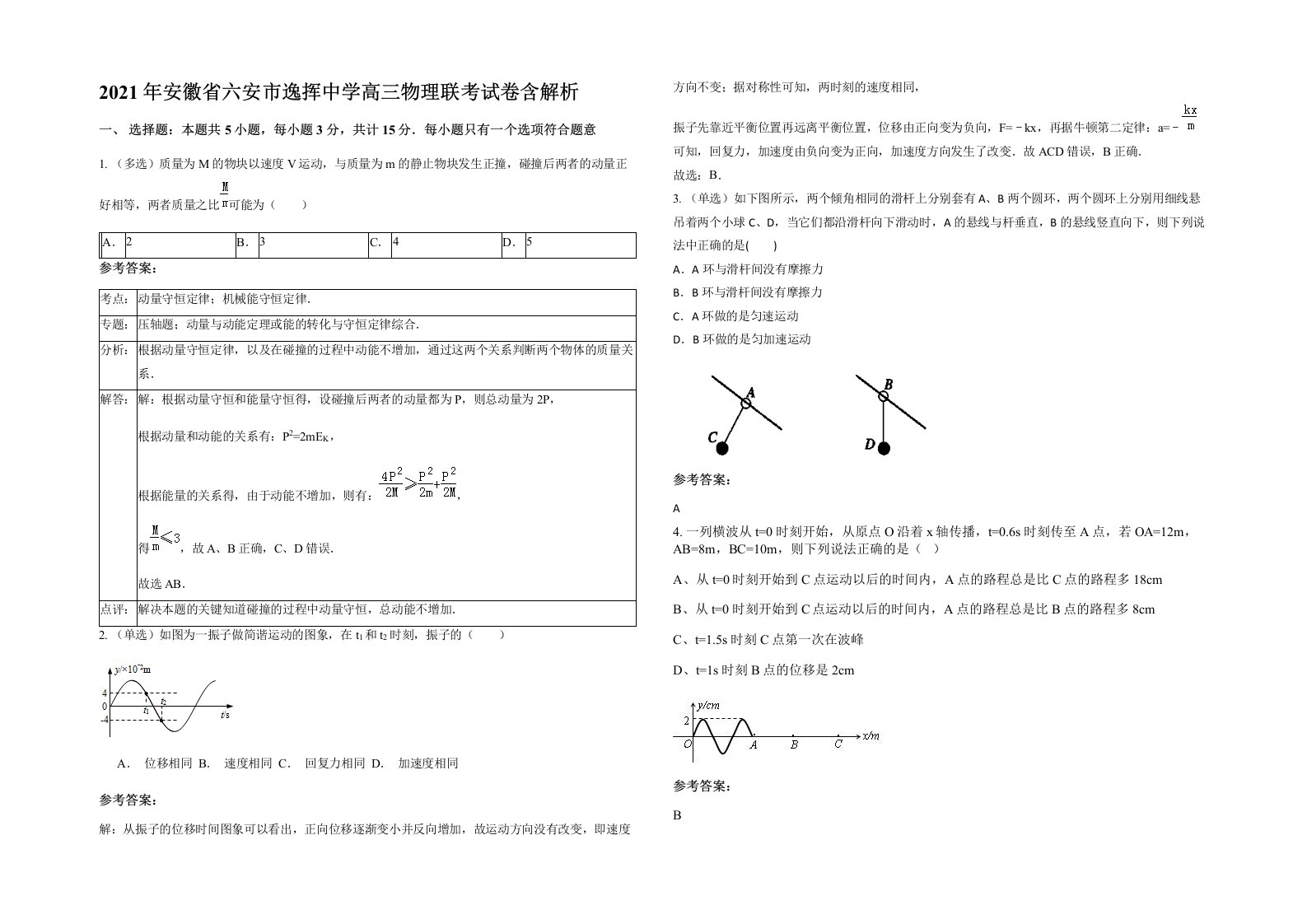 2021年安徽省六安市逸挥中学高三物理联考试卷含解析