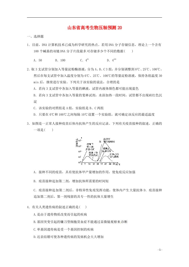 山东省高三生物预测试题20