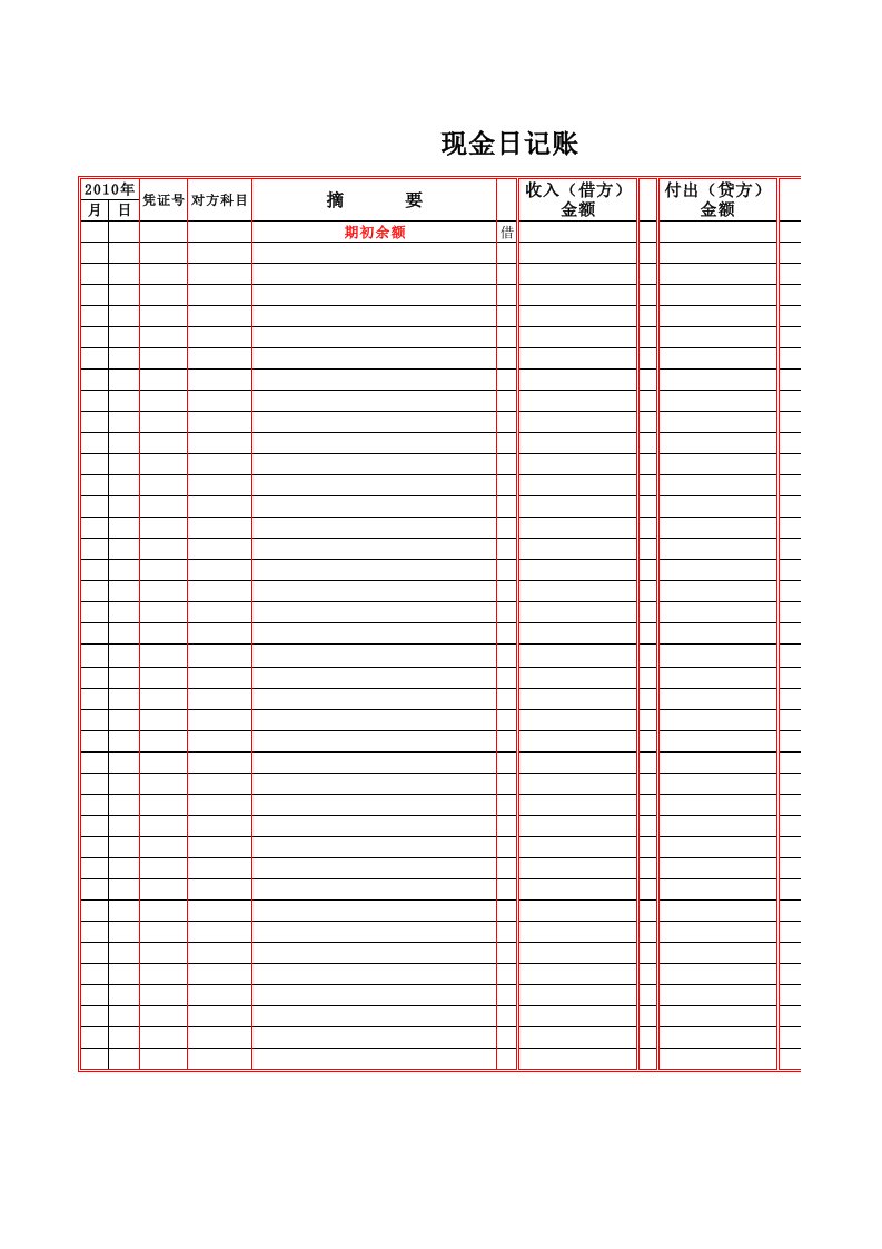 现金日记账模板