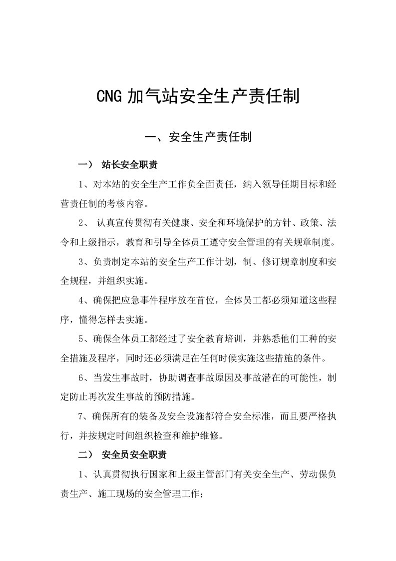 CNG加气站安全生产责任制-word资料(精)