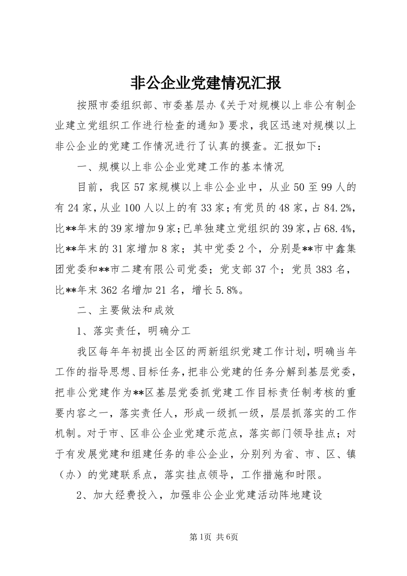 非公企业党建情况汇报