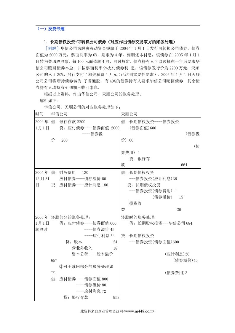 会计综合题的题型设计--投资专题(DOC36)-财务会计