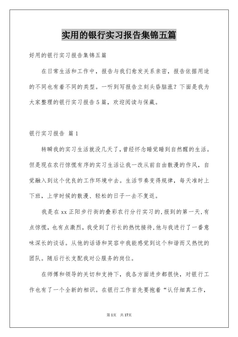 实用的银行实习报告集锦五篇