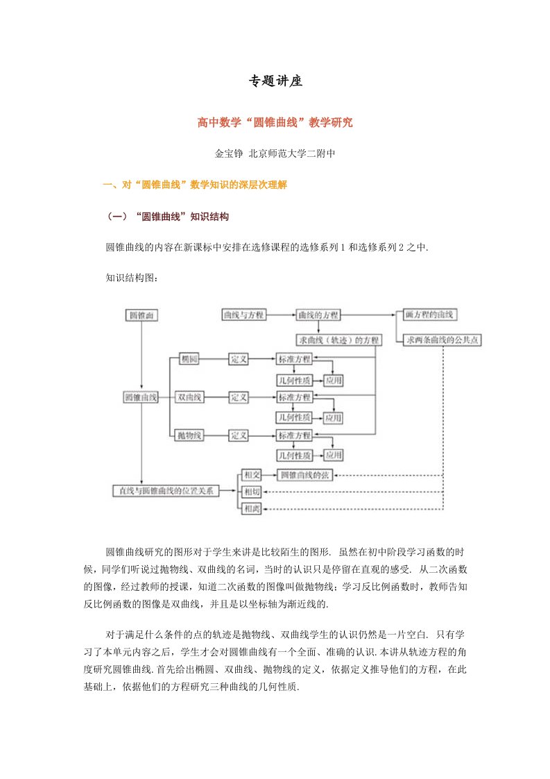 高中数学“圆锥曲线”教学研究