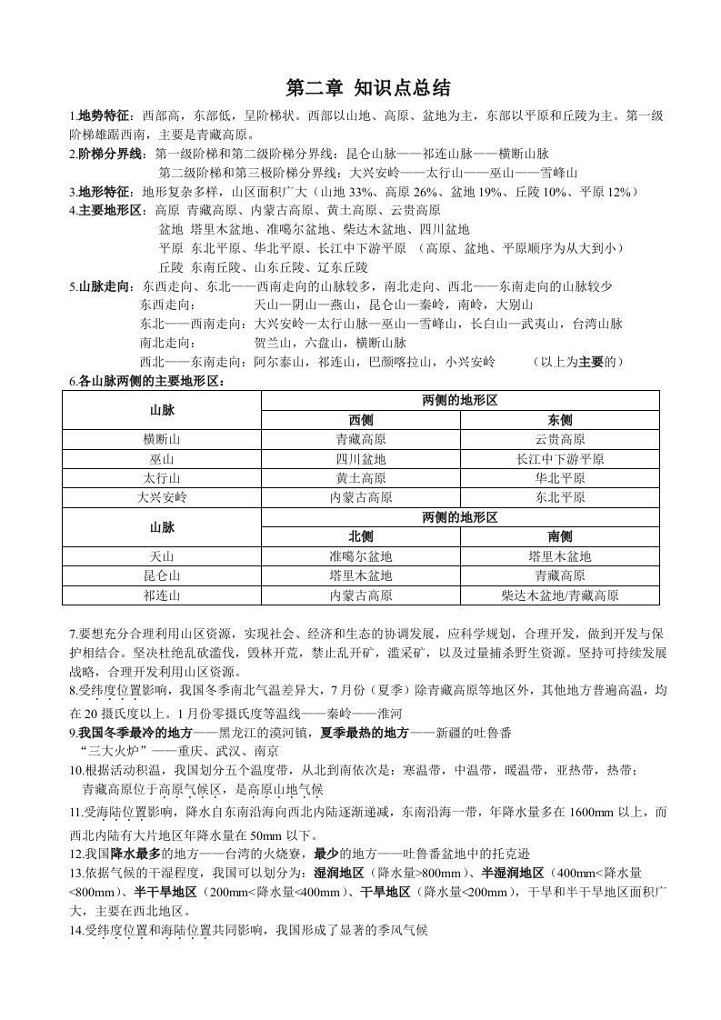 人教版八年级地理第二章知识点总结