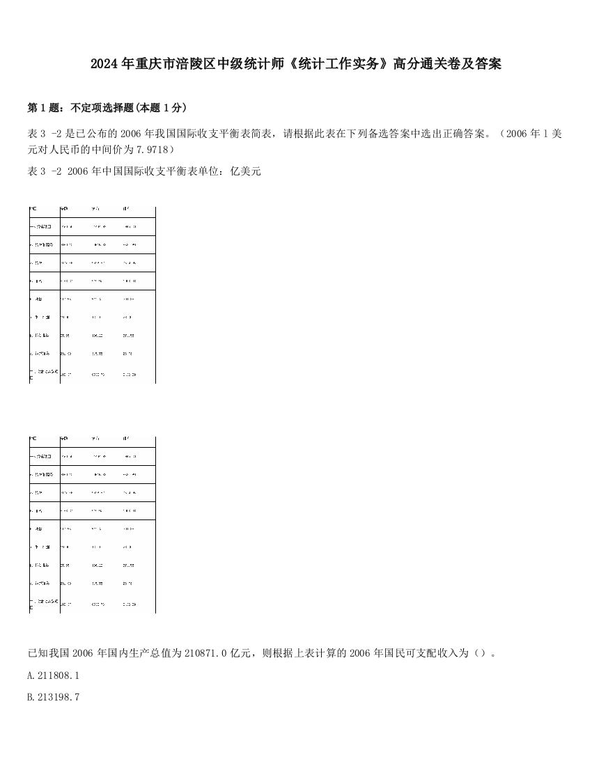 2024年重庆市涪陵区中级统计师《统计工作实务》高分通关卷及答案