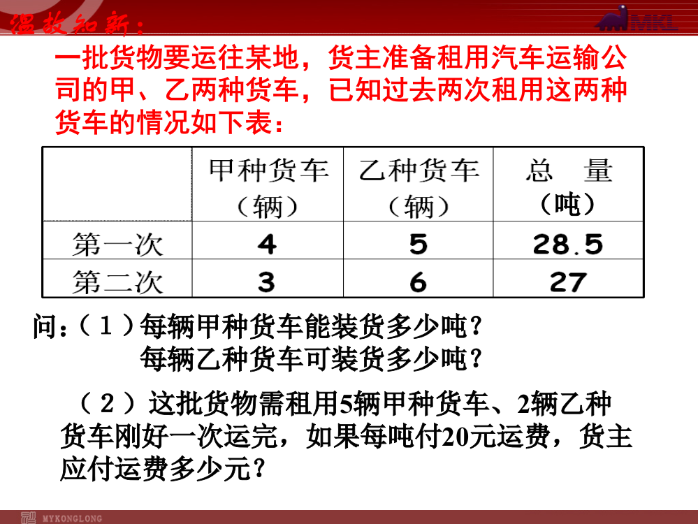 83运输问题与二元一次方程组(3)