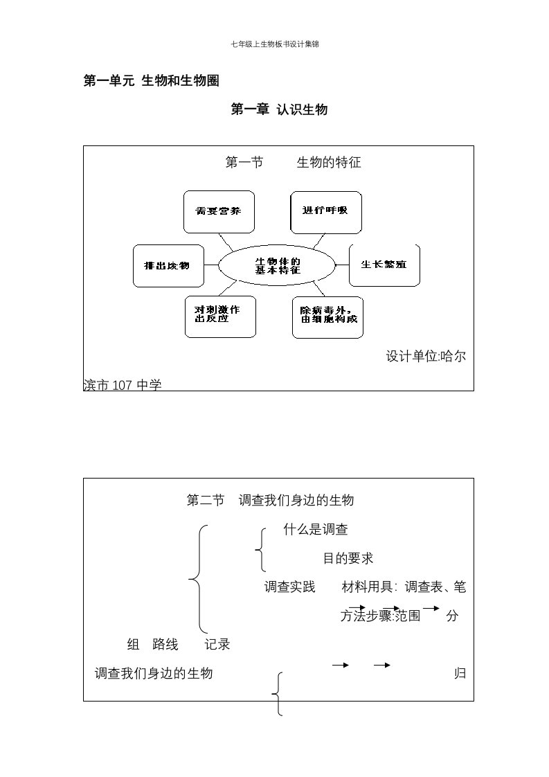 七年级上生物板书设计集锦