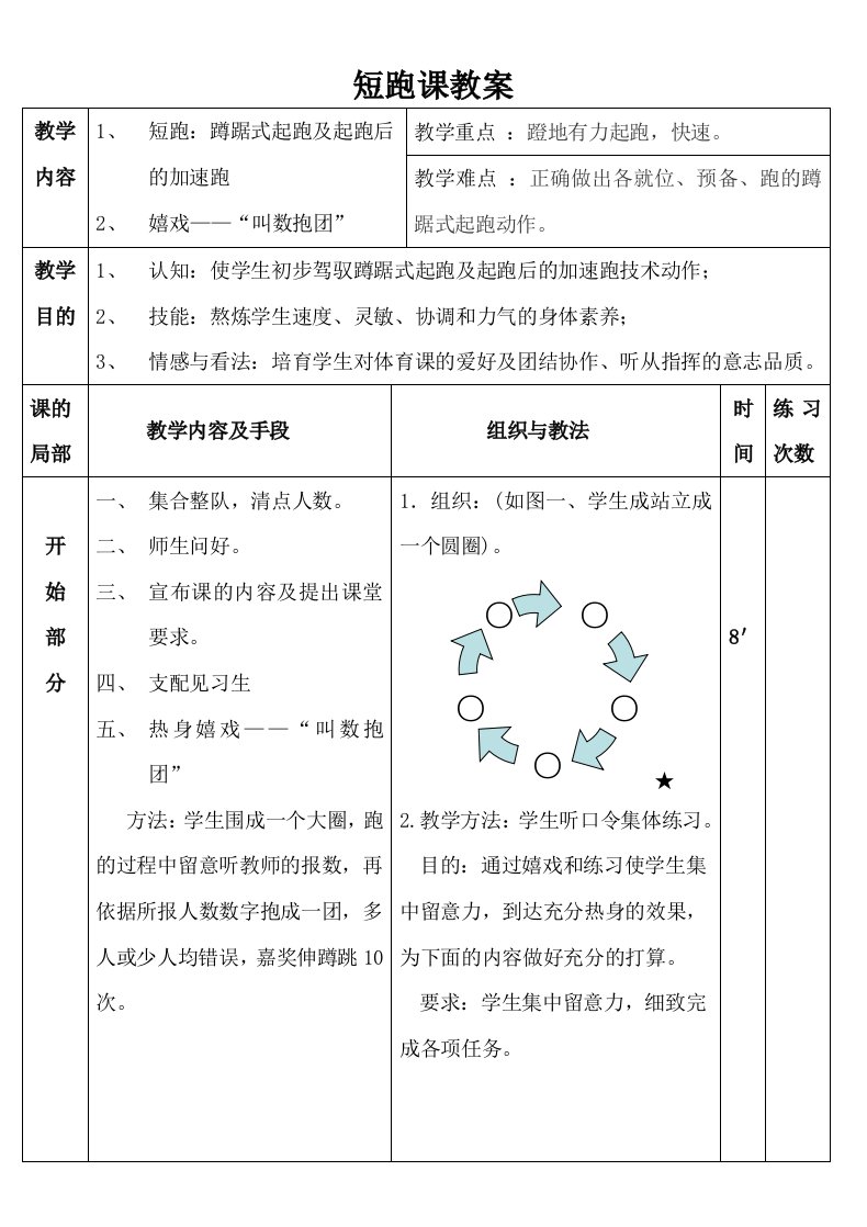 蹲踞式起跑及起跑后加速跑教案