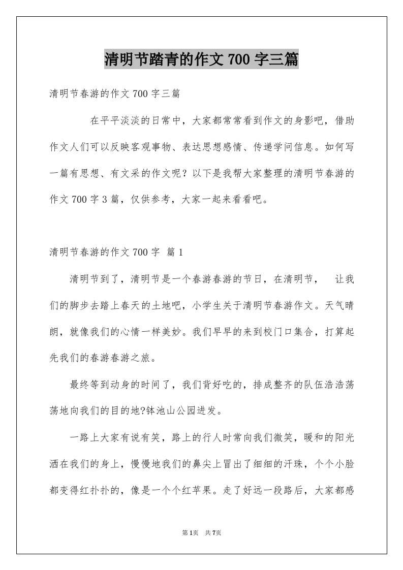 清明节踏青的作文700字三篇