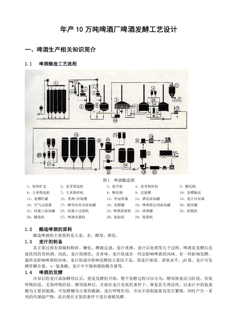 年产10万吨啤酒厂啤酒发酵工艺设计