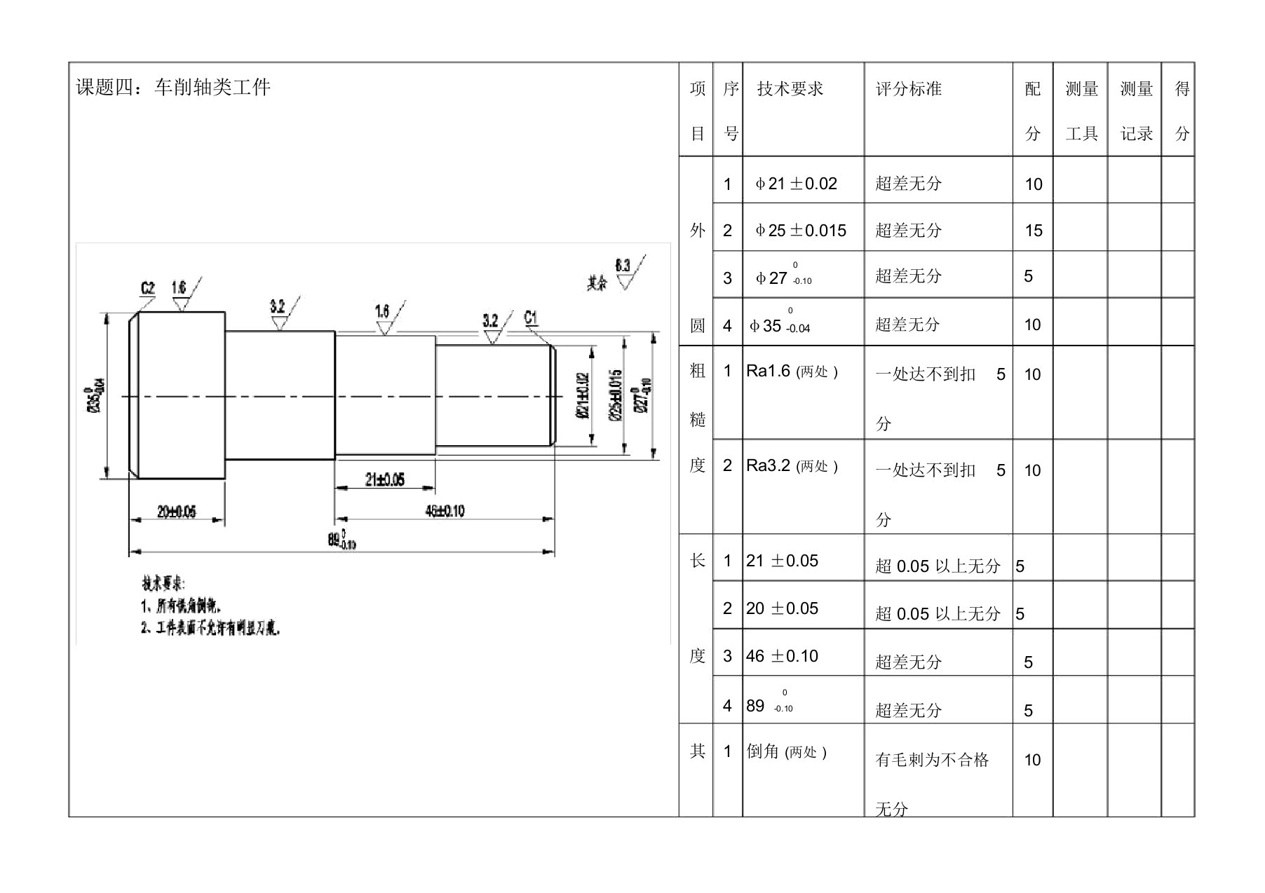 初级车工实操试题