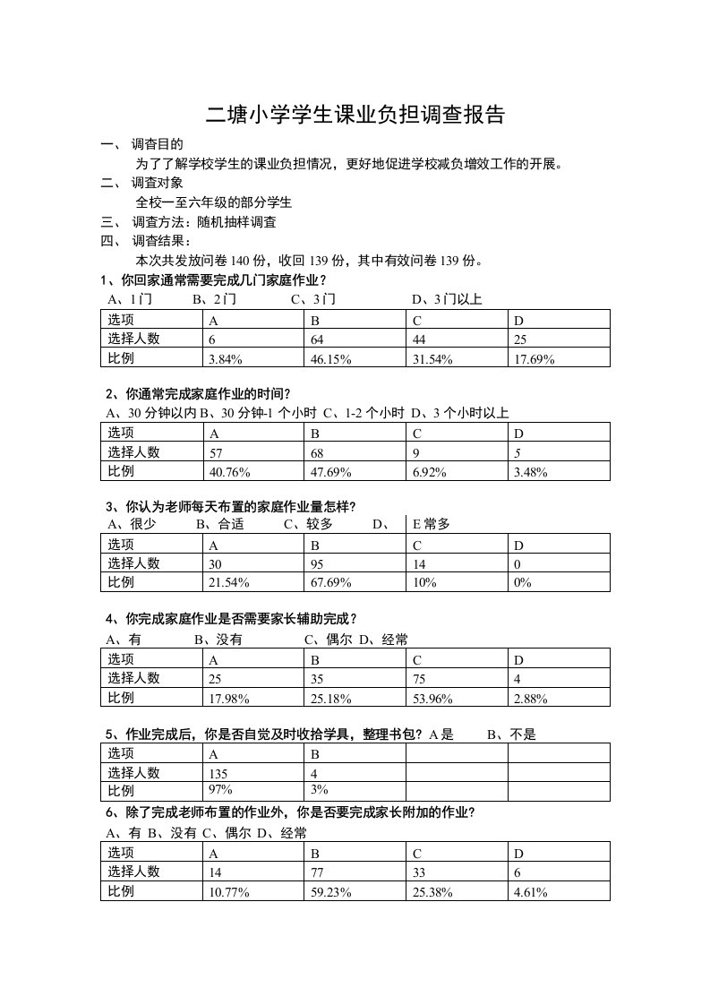 小学生课业负担调查报告