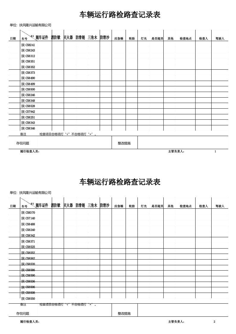 车辆路查记录表