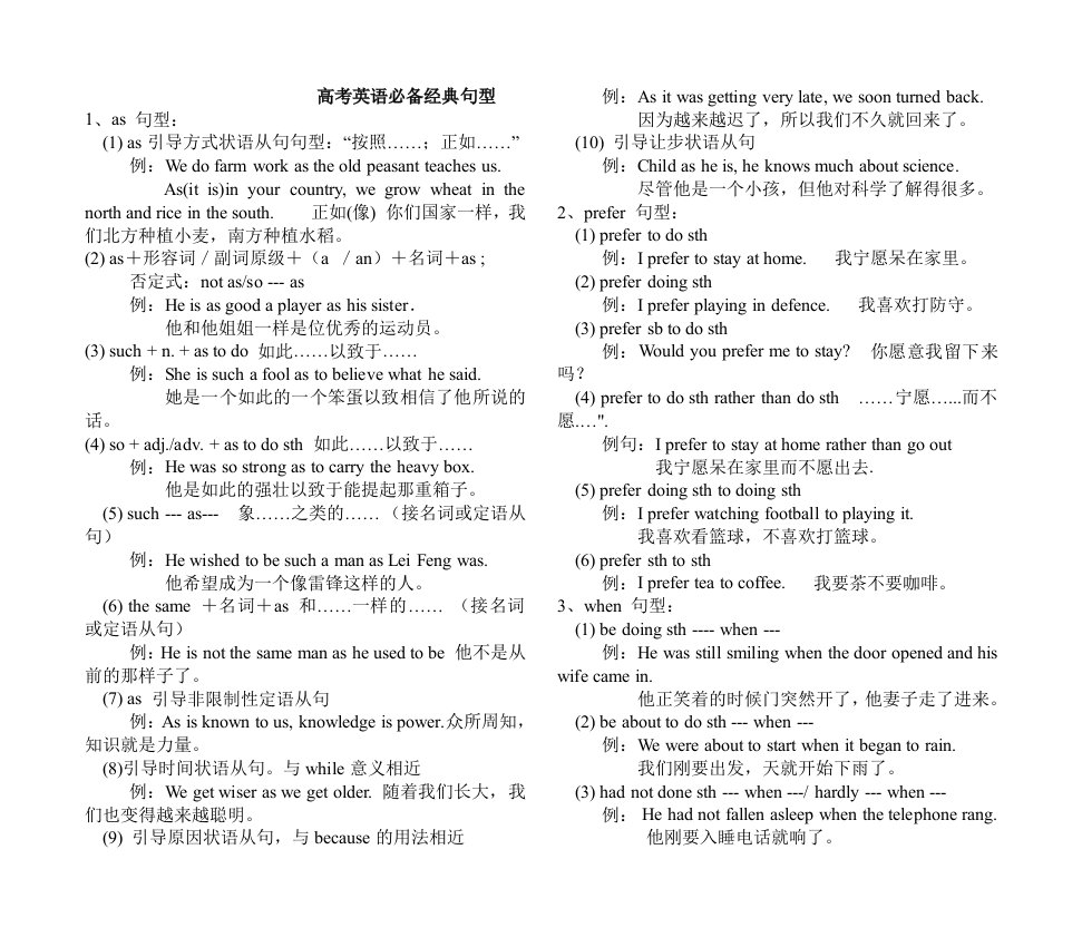 高考英语必备经典句型