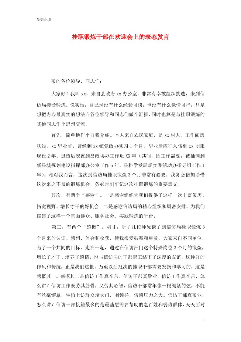 精选挂职锻炼干部在欢迎会上的表态发言